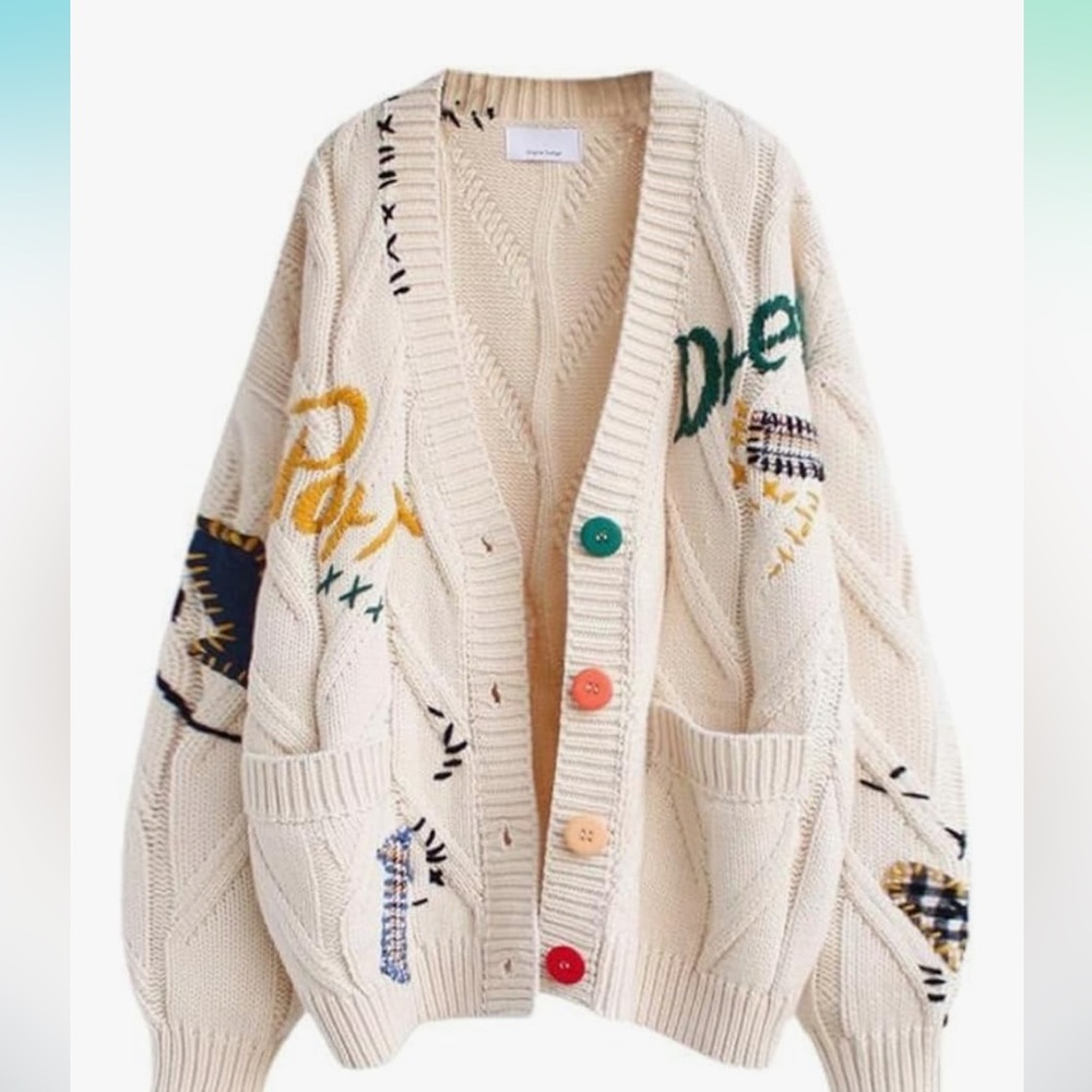 Amazon Cream Cardigan with Multicolor Buttons